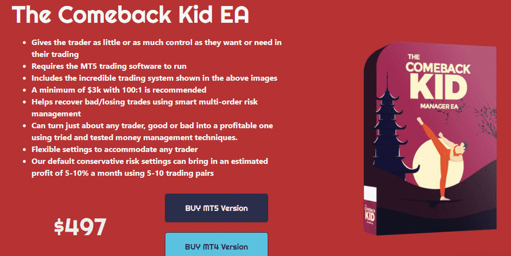 Pricing package of The Comeback Kid EA.
