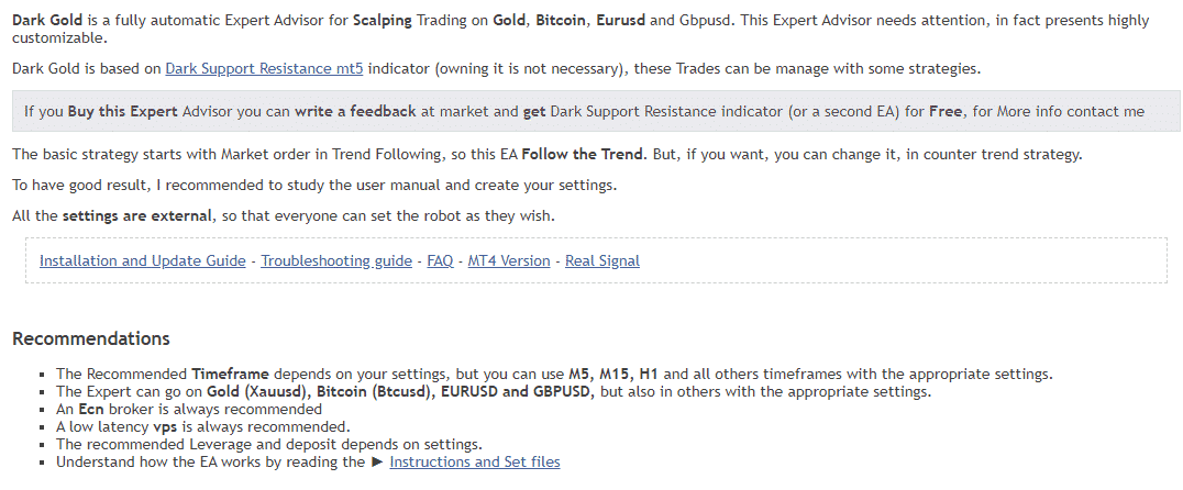 Features and recommendations for Dark Gold.